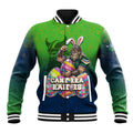 Personalized Canberra Raiders Baseball Jacket Easter Mascot - Colorful Eggs Cartoon Style