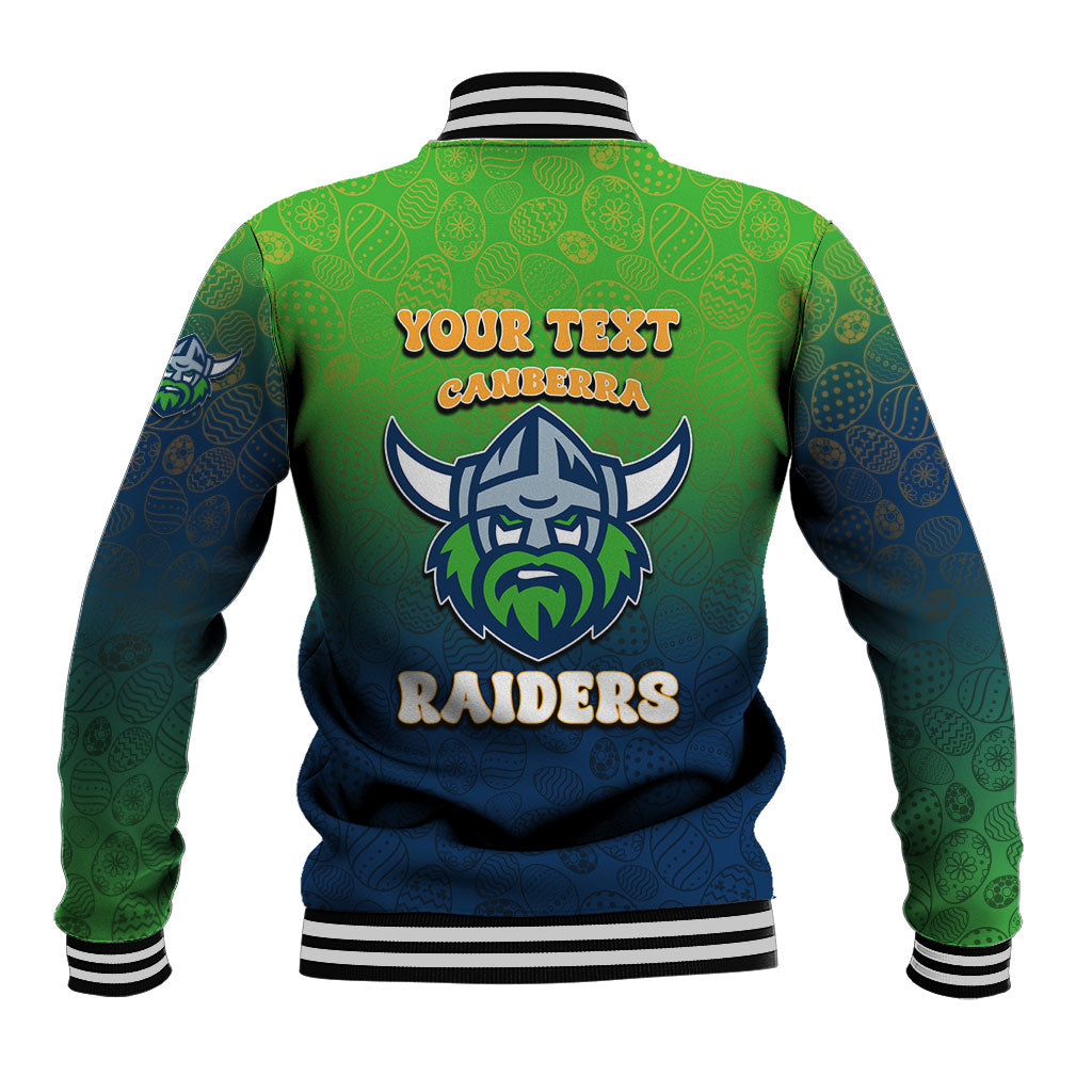 Personalized Canberra Raiders Baseball Jacket Easter Mascot - Colorful Eggs Cartoon Style