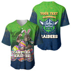 Personalized Canberra Raiders Baseball Jersey Easter Mascot - Colorful Eggs Cartoon Style