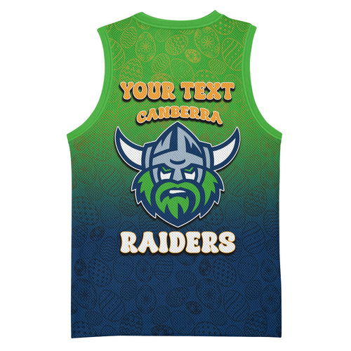 Personalized Canberra Raiders Basketball Jersey Easter Mascot - Colorful Eggs Cartoon Style