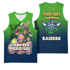 Personalized Canberra Raiders Basketball Jersey Easter Mascot - Colorful Eggs Cartoon Style