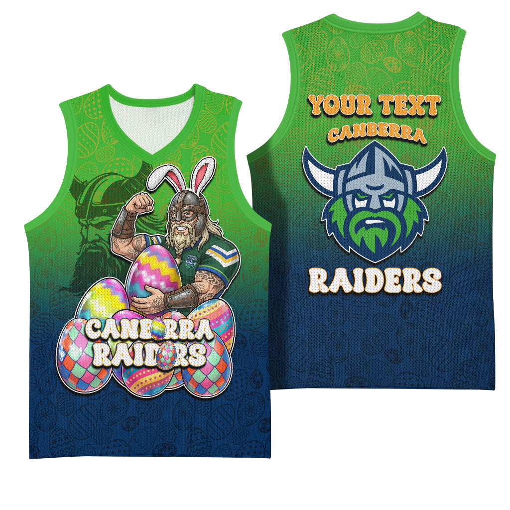 Personalized Canberra Raiders Basketball Jersey Easter Mascot - Colorful Eggs Cartoon Style