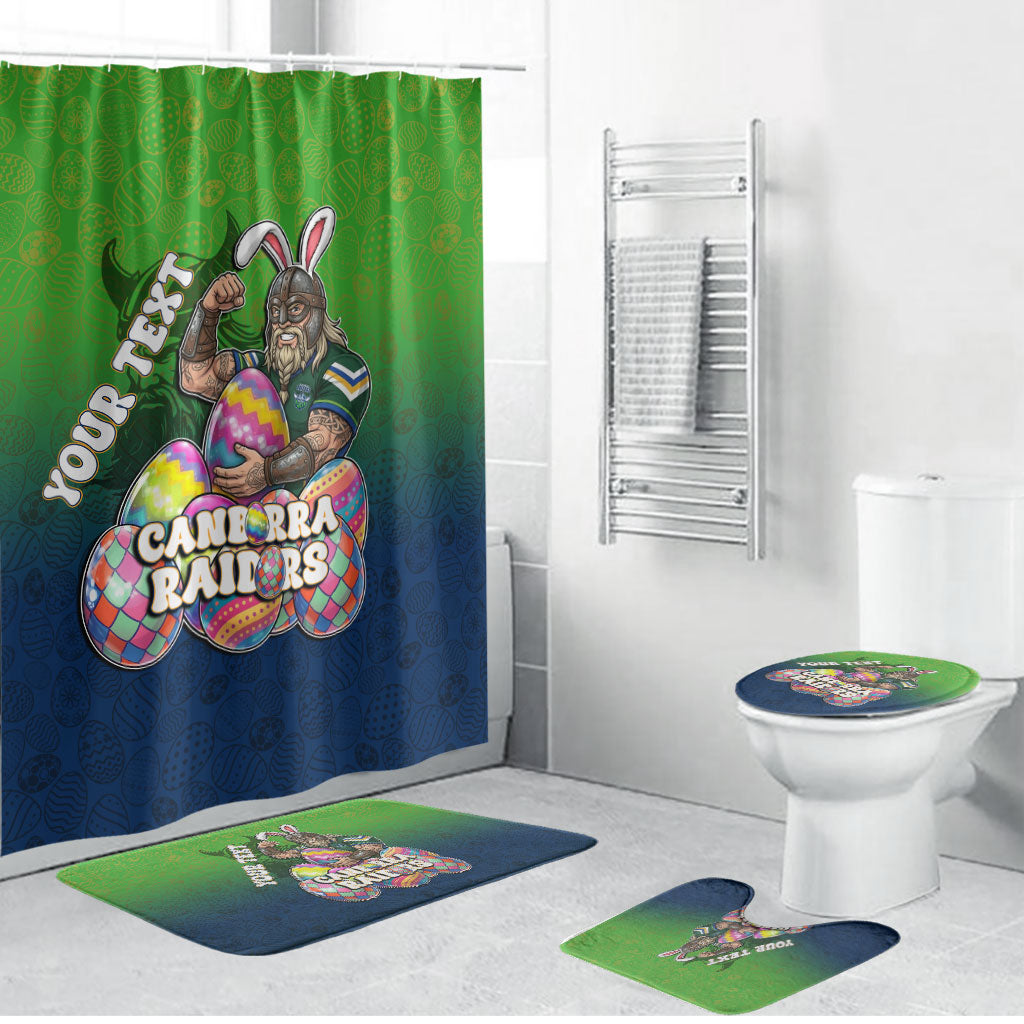 Personalized Canberra Raiders Bathroom Set Easter Mascot - Colorful Eggs Cartoon Style