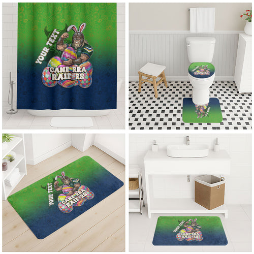 Personalized Canberra Raiders Bathroom Set Easter Mascot - Colorful Eggs Cartoon Style