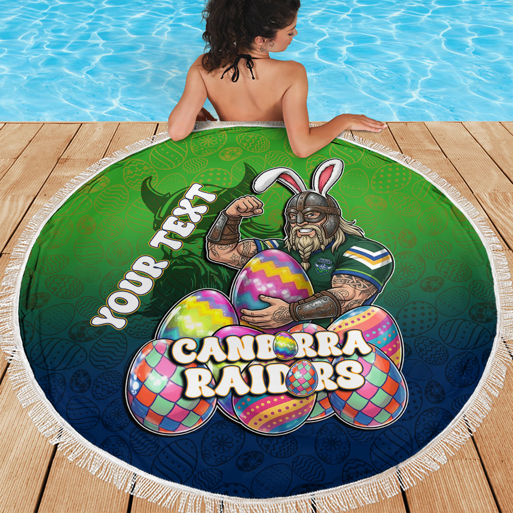 Personalized Canberra Raiders Beach Blanket Easter Mascot - Colorful Eggs Cartoon Style
