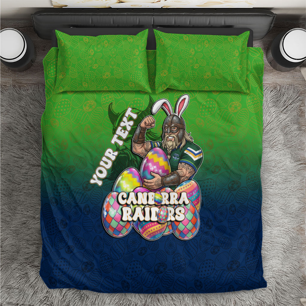 Personalized Canberra Raiders Bedding Set Easter Mascot - Colorful Eggs Cartoon Style