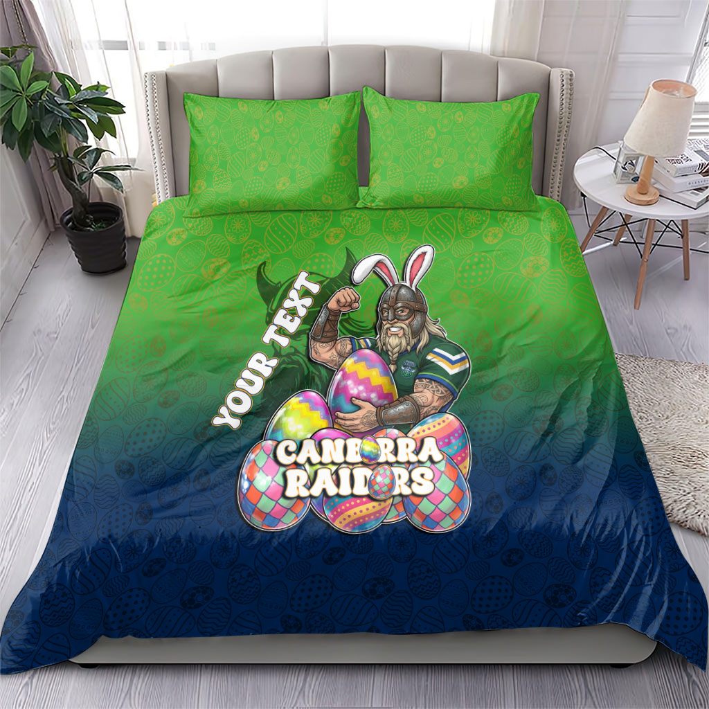 Personalized Canberra Raiders Bedding Set Easter Mascot - Colorful Eggs Cartoon Style