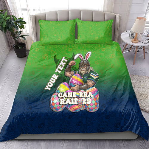Personalized Canberra Raiders Bedding Set Easter Mascot - Colorful Eggs Cartoon Style