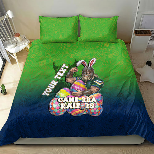 Personalized Canberra Raiders Bedding Set Easter Mascot - Colorful Eggs Cartoon Style