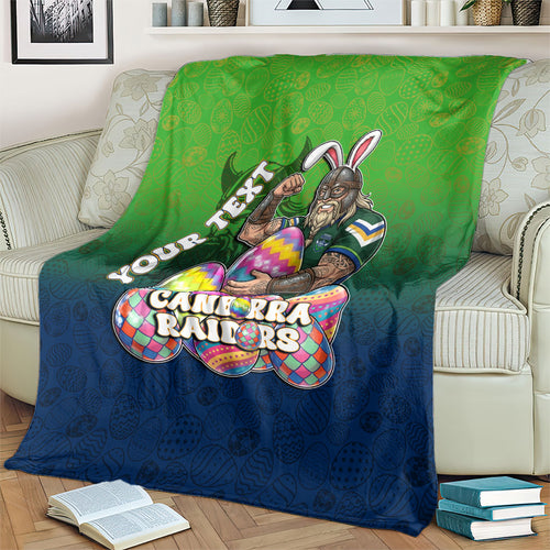 Personalized Canberra Raiders Blanket Easter Mascot - Colorful Eggs Cartoon Style