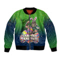 Personalized Canberra Raiders Bomber Jacket Easter Mascot - Colorful Eggs Cartoon Style
