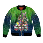Personalized Canberra Raiders Bomber Jacket Easter Mascot - Colorful Eggs Cartoon Style