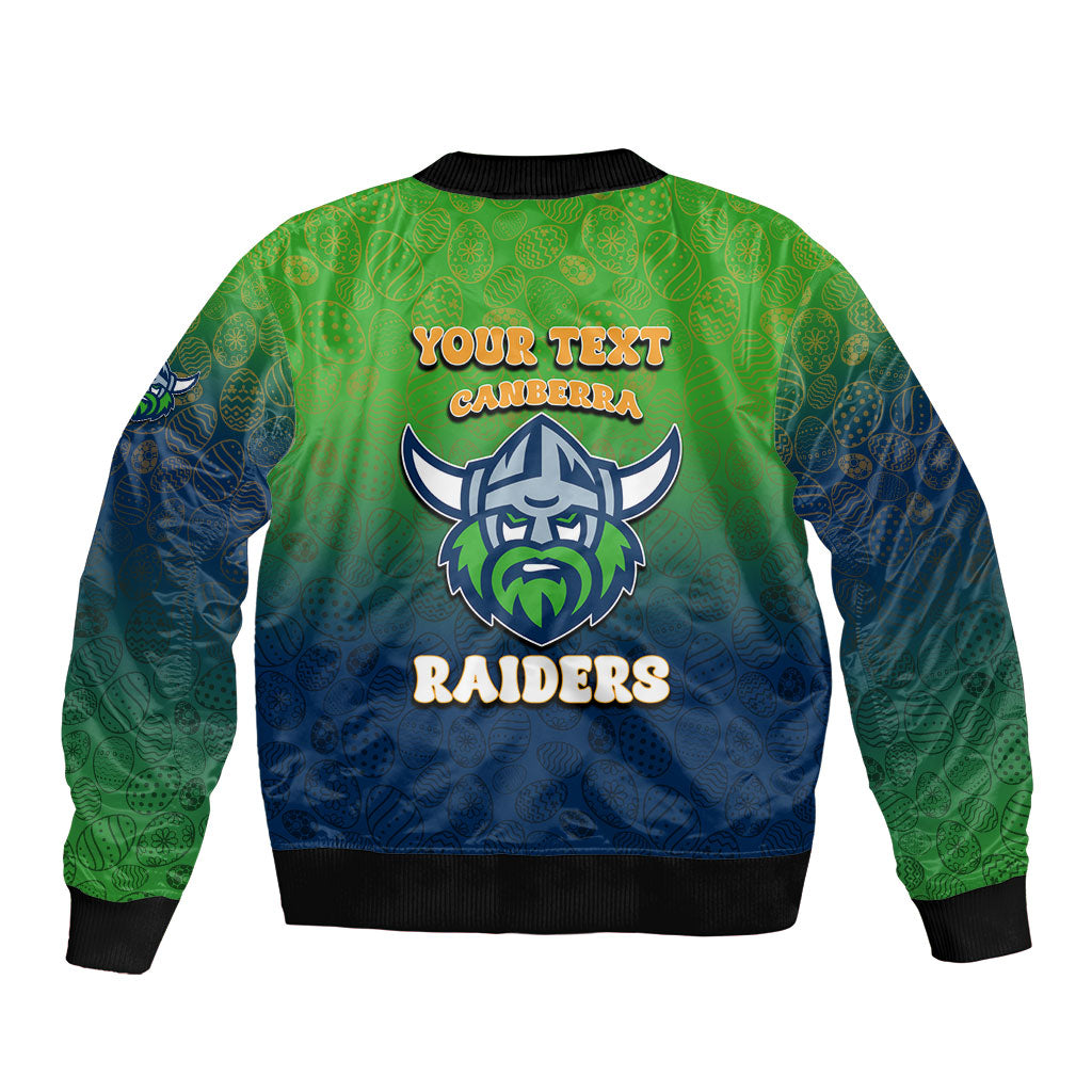 Personalized Canberra Raiders Bomber Jacket Easter Mascot - Colorful Eggs Cartoon Style