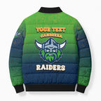 Personalized Canberra Raiders Bomber Puffer Jacket Easter Mascot - Colorful Eggs Cartoon Style