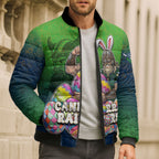 Personalized Canberra Raiders Bomber Puffer Jacket Easter Mascot - Colorful Eggs Cartoon Style