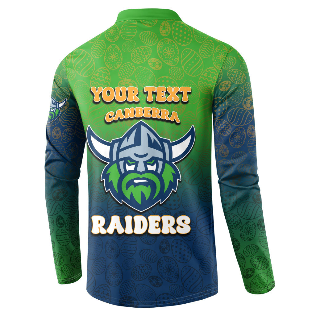 Personalized Canberra Raiders Button Sweatshirt Easter Mascot - Colorful Eggs Cartoon Style
