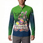 Personalized Canberra Raiders Button Sweatshirt Easter Mascot - Colorful Eggs Cartoon Style