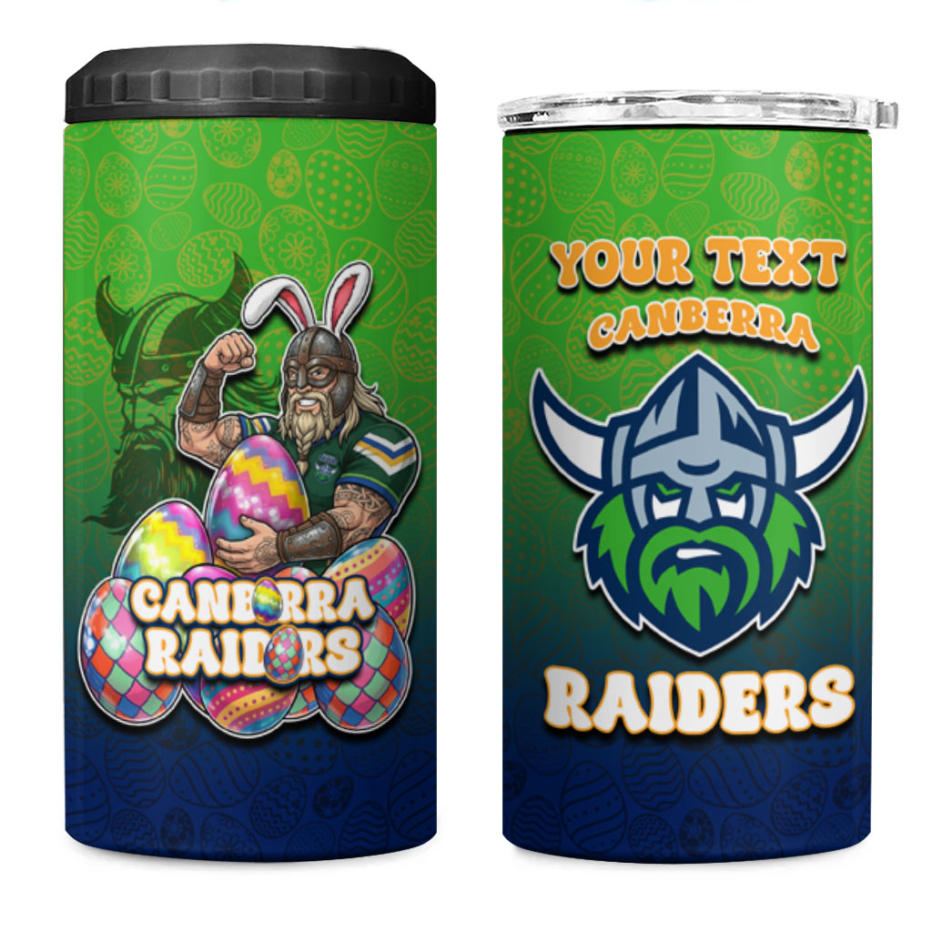 Personalized Canberra Raiders 4 in 1 Can Cooler Tumbler Easter Mascot - Colorful Eggs Cartoon Style