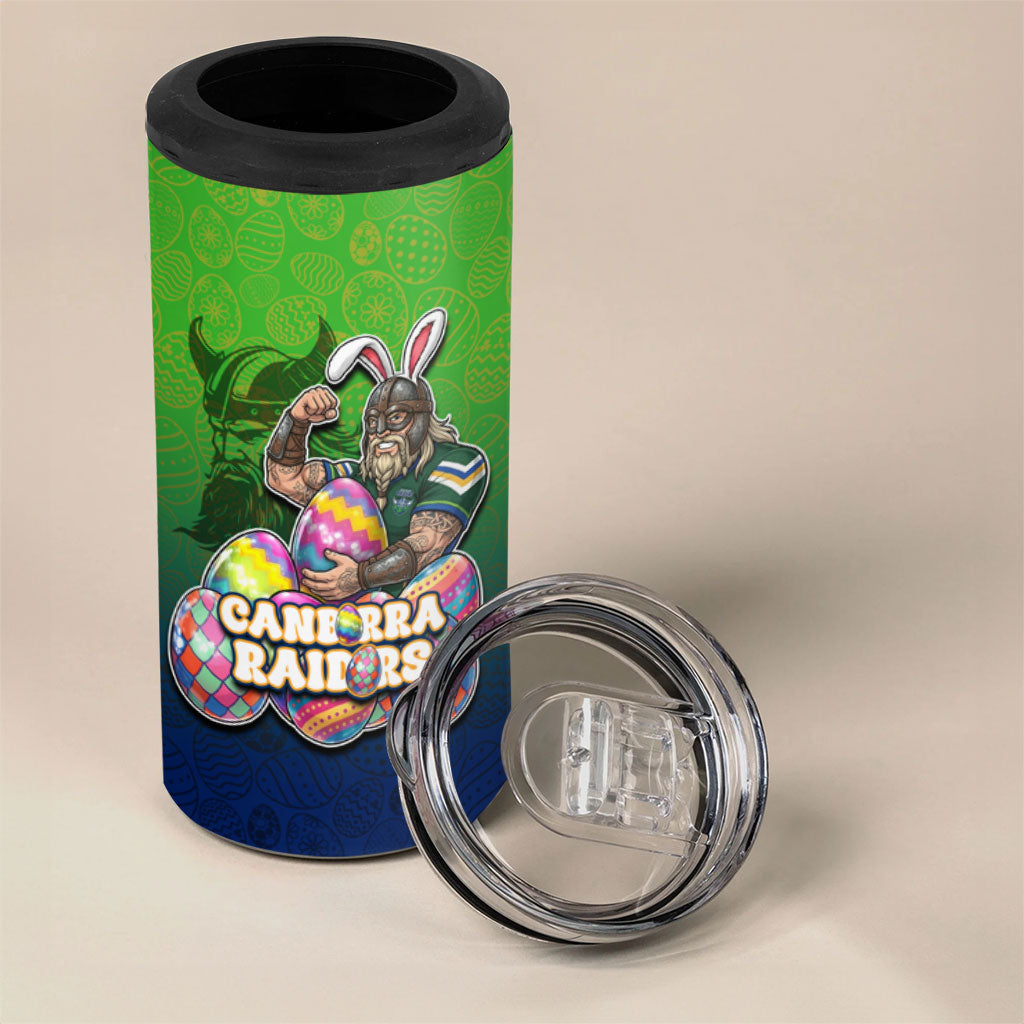 Personalized Canberra Raiders 4 in 1 Can Cooler Tumbler Easter Mascot - Colorful Eggs Cartoon Style