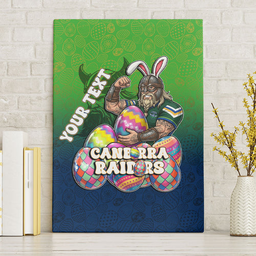 Personalized Canberra Raiders Canvas Wall Art Easter Mascot - Colorful Eggs Cartoon Style