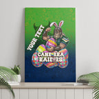 Personalized Canberra Raiders Canvas Wall Art Easter Mascot - Colorful Eggs Cartoon Style