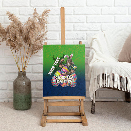 Personalized Canberra Raiders Canvas Wall Art Easter Mascot - Colorful Eggs Cartoon Style