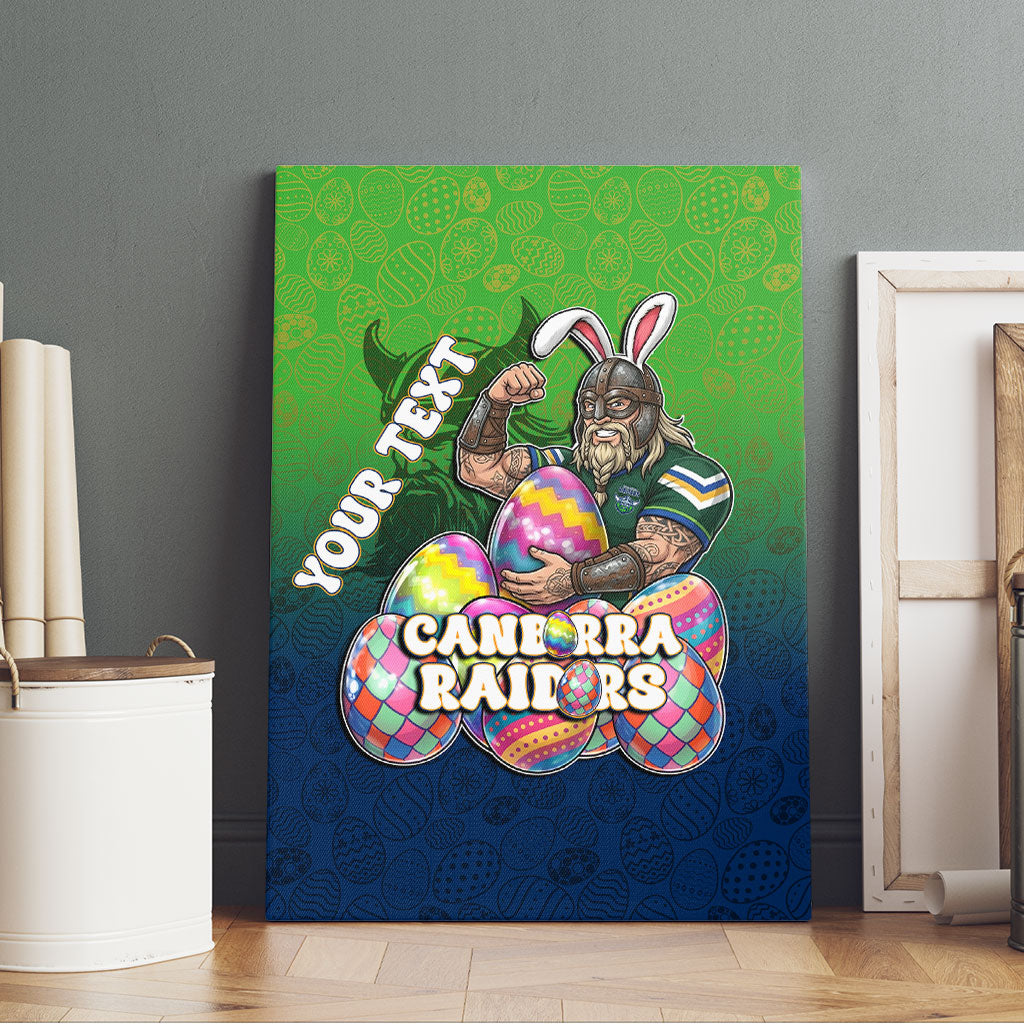 Personalized Canberra Raiders Canvas Wall Art Easter Mascot - Colorful Eggs Cartoon Style