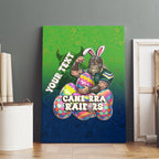 Personalized Canberra Raiders Canvas Wall Art Easter Mascot - Colorful Eggs Cartoon Style