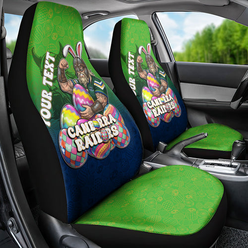 Personalized Canberra Raiders Car Seat Cover Easter Mascot - Colorful Eggs Cartoon Style