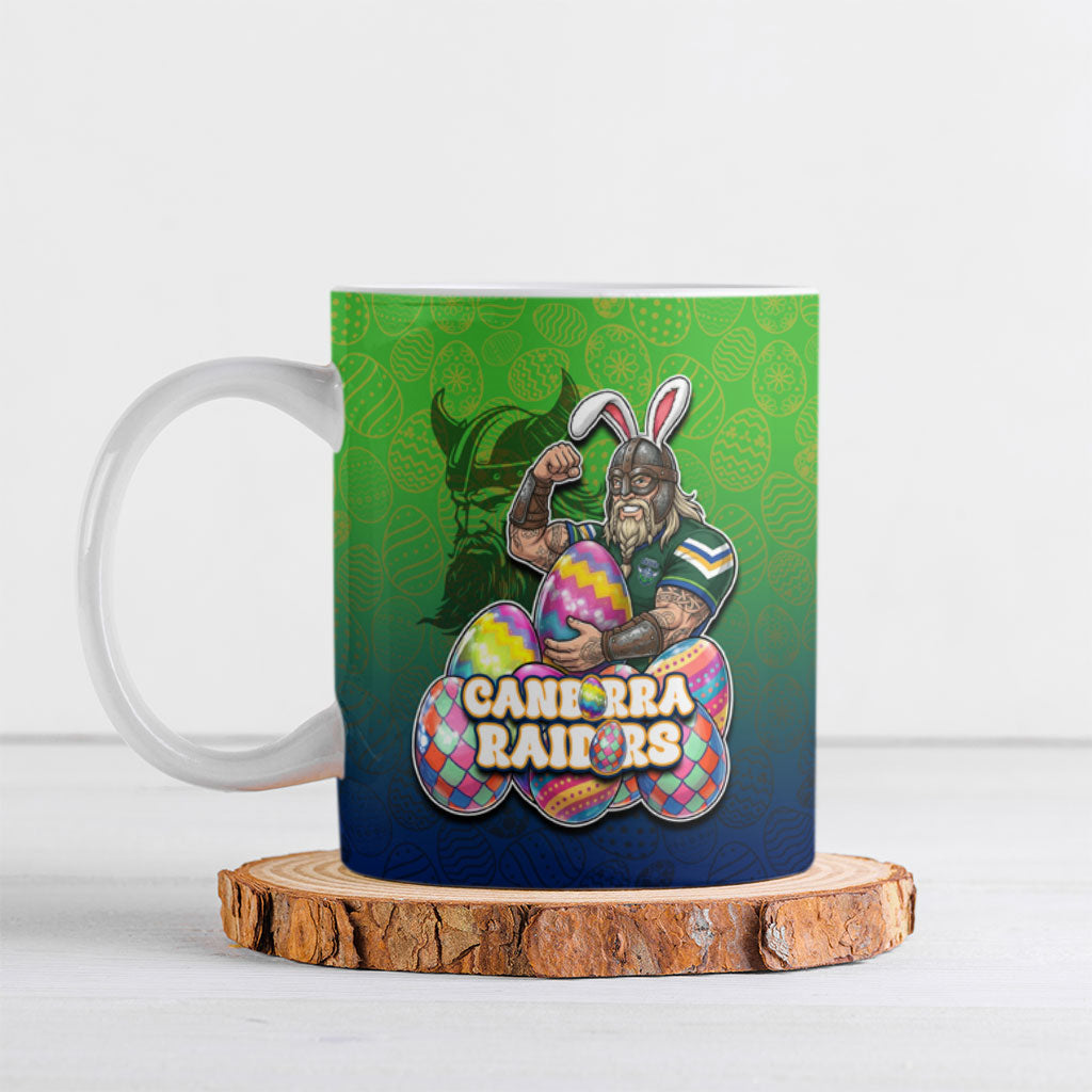 Personalized Canberra Raiders Ceramic Mug Easter Mascot - Colorful Eggs Cartoon Style