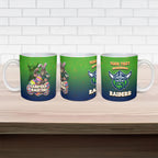 Personalized Canberra Raiders Ceramic Mug Easter Mascot - Colorful Eggs Cartoon Style