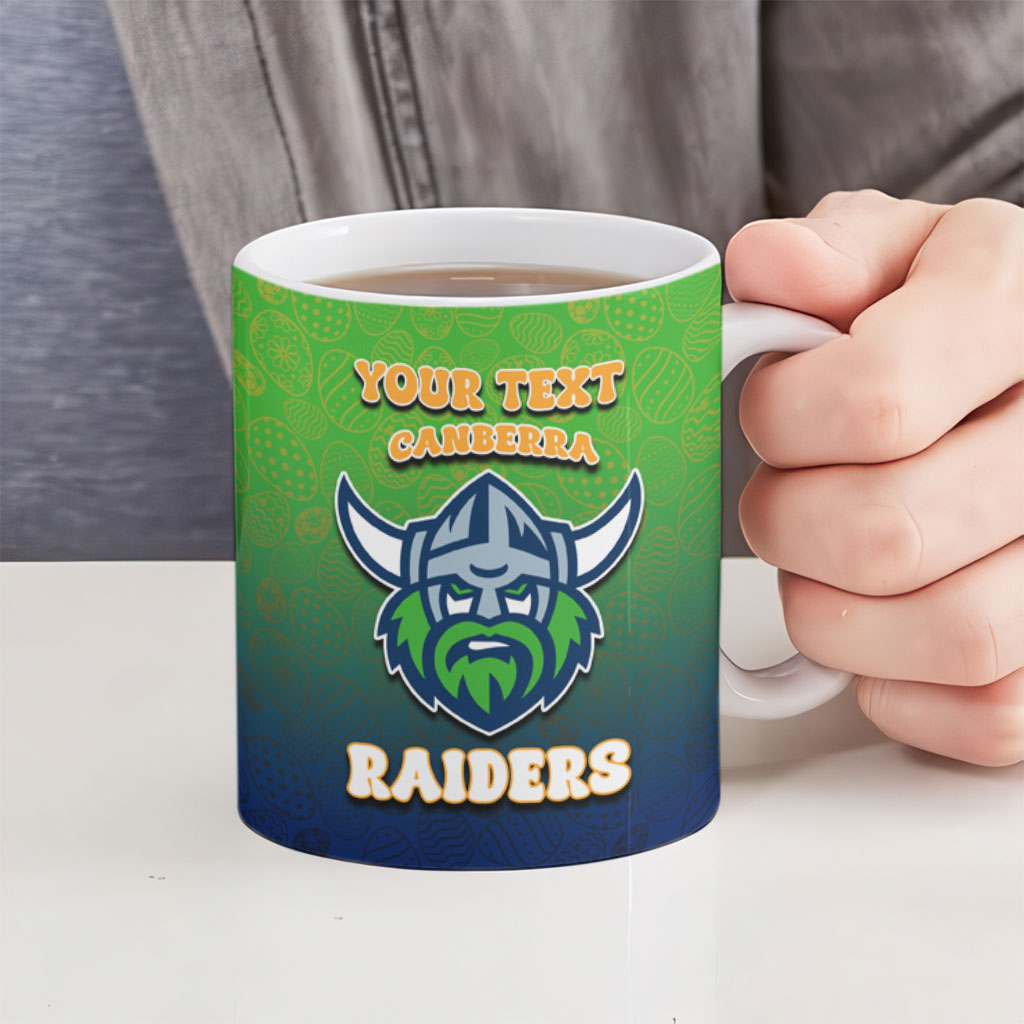 Personalized Canberra Raiders Ceramic Mug Easter Mascot - Colorful Eggs Cartoon Style