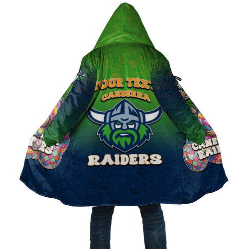 Personalized Canberra Raiders Cloak Easter Mascot - Colorful Eggs Cartoon Style