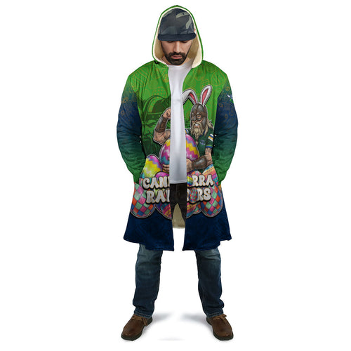 Personalized Canberra Raiders Cloak Easter Mascot - Colorful Eggs Cartoon Style