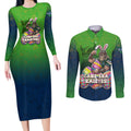 Personalized Canberra Raiders Couples Matching Long Sleeve Bodycon Dress and Long Sleeve Button Shirt Easter Mascot - Colorful Eggs Cartoon Style