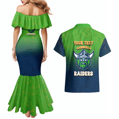 Personalized Canberra Raiders Couples Matching Mermaid Dress and Hawaiian Shirt Easter Mascot - Colorful Eggs Cartoon Style