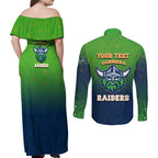 Personalized Canberra Raiders Couples Matching Off Shoulder Maxi Dress and Long Sleeve Button Shirt Easter Mascot - Colorful Eggs Cartoon Style