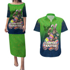 Personalized Canberra Raiders Couples Matching Puletasi and Hawaiian Shirt Easter Mascot - Colorful Eggs Cartoon Style