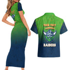 Personalized Canberra Raiders Couples Matching Short Sleeve Bodycon Dress and Hawaiian Shirt Easter Mascot - Colorful Eggs Cartoon Style
