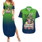 Personalized Canberra Raiders Couples Matching Summer Maxi Dress and Hawaiian Shirt Easter Mascot - Colorful Eggs Cartoon Style