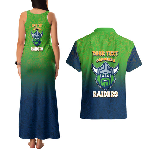 Personalized Canberra Raiders Couples Matching Tank Maxi Dress and Hawaiian Shirt Easter Mascot - Colorful Eggs Cartoon Style