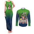 Personalized Canberra Raiders Couples Matching Tank Maxi Dress and Long Sleeve Button Shirt Easter Mascot - Colorful Eggs Cartoon Style