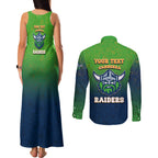 Personalized Canberra Raiders Couples Matching Tank Maxi Dress and Long Sleeve Button Shirt Easter Mascot - Colorful Eggs Cartoon Style