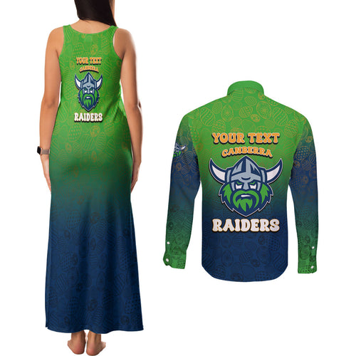 Personalized Canberra Raiders Couples Matching Tank Maxi Dress and Long Sleeve Button Shirt Easter Mascot - Colorful Eggs Cartoon Style