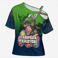 Personalized Canberra Raiders Cross Shoulder Shirt Easter Mascot - Colorful Eggs Cartoon Style
