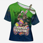 Personalized Canberra Raiders Cross Shoulder Shirt Easter Mascot - Colorful Eggs Cartoon Style