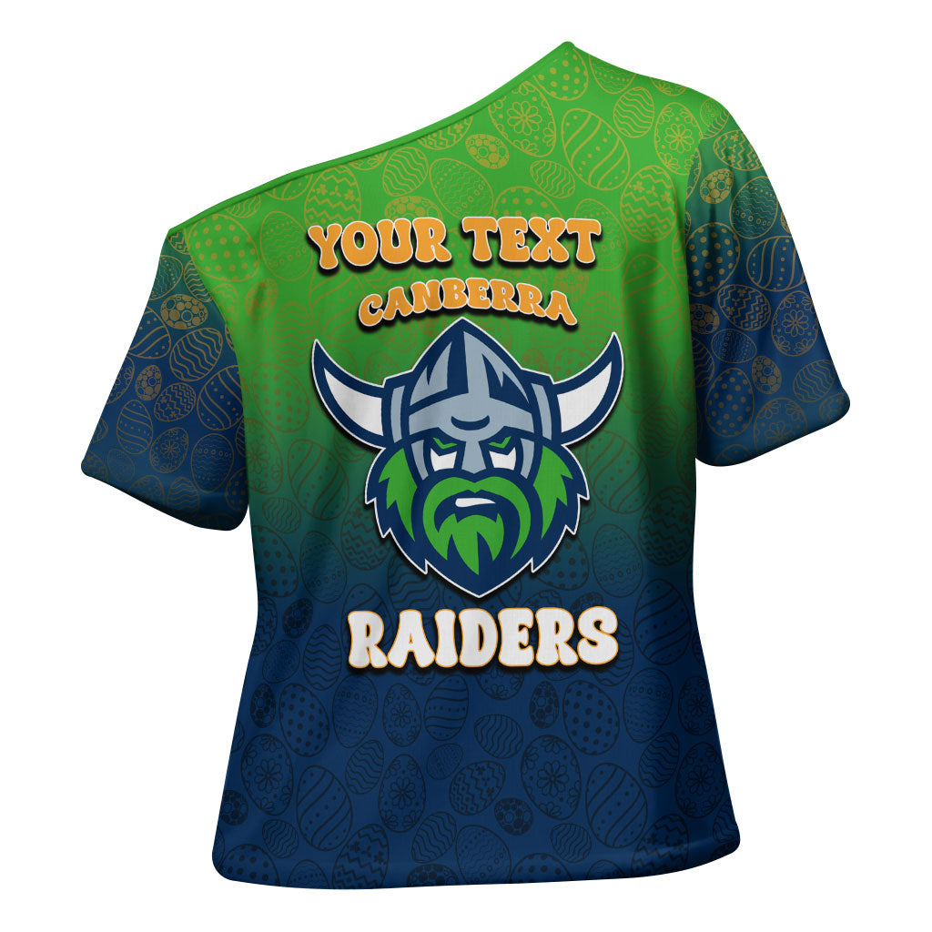 Personalized Canberra Raiders Cross Shoulder Shirt Easter Mascot - Colorful Eggs Cartoon Style