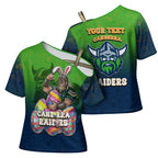 Personalized Canberra Raiders Cross Shoulder Shirt Easter Mascot - Colorful Eggs Cartoon Style