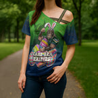 Personalized Canberra Raiders Cross Shoulder Shirt Easter Mascot - Colorful Eggs Cartoon Style