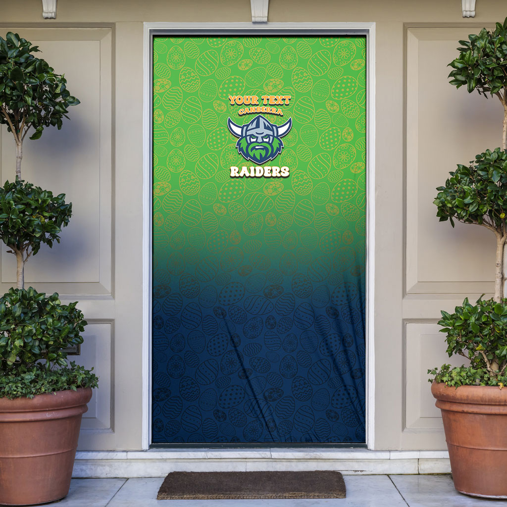 Personalized Canberra Raiders Door Cover Easter Mascot - Colorful Eggs Cartoon Style